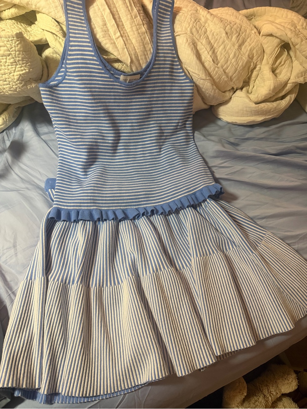 Striped Mini Skirt Dress in Light Blue and White